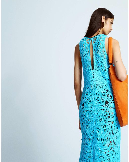 TOPSHOP Blue – maxikleid aus hochwertigem häkelstrick
