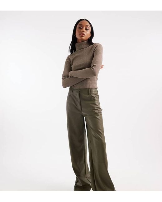 ASOS Green Asos Design Tall Low Rise Mansy Faux Leather Trousers