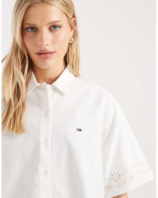 Tommy Hilfiger White Linen Shirt Co-Ord With Broderie Detail