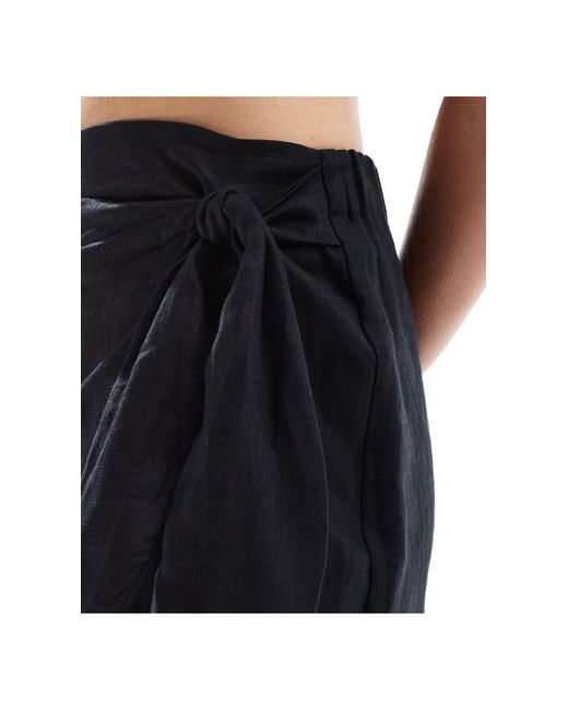 Mango Blue Wrap Front Linen Skirt