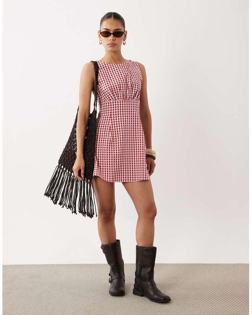 Miss Selfridge Red Gingham Fit And Flare Mini Dress
