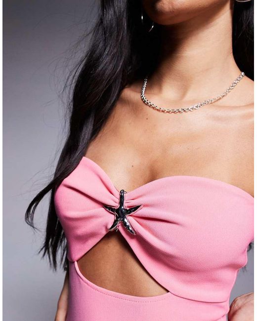 River Island Pink Starfish Trim Ribbed Bandeau Top