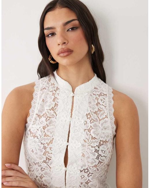 Gina Tricot Natural Sleeveless Lace Tie Front Top