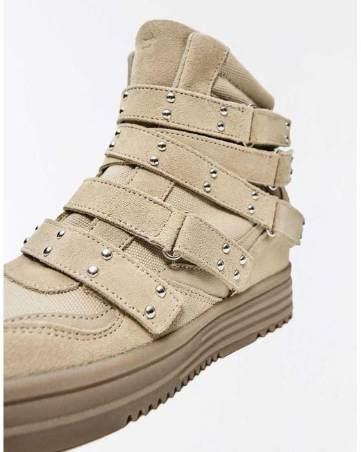 Bershka White High-Top Wedge Trainers With Studs