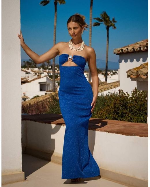 South Beach Blue X Sasha Corte-t Bandeau Maxi Beach Dress