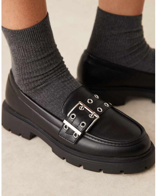 Glamorous Black Chunky Loafers With Buckle Detail