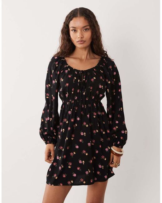 Miss Selfridge Black Miss Selfridge Spun Scoop Neck Mini Tea Dress