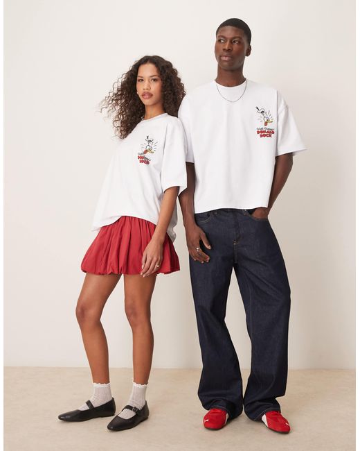ASOS Red Disney Unisex Oversized Heavyweight Boxy T-shirt With Donald Duck Prints And Embroidery