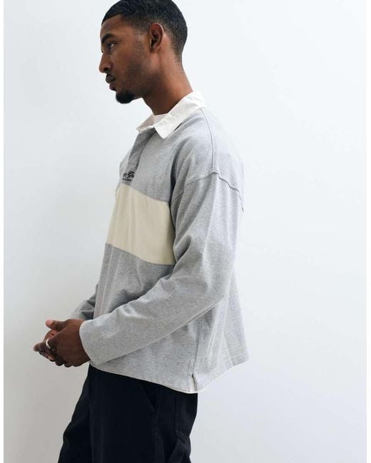 Cotton On Gray Box Fit Long Sleeve Polo for men