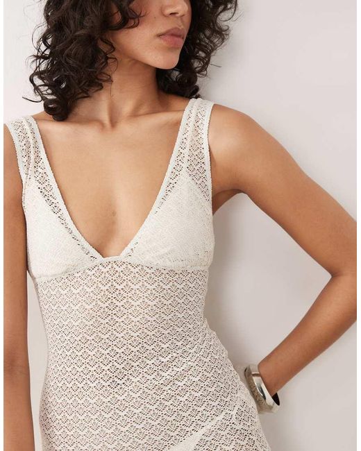 Free Society White Crochet Mini Beach Dress With Low Back