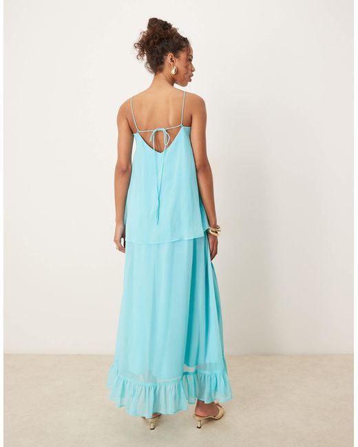 ASOS Blue Cami Crinkle Overlay Midi Dress With Ruffle