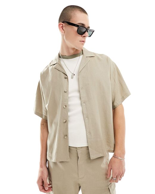 Chemise oversize en lin mélangé avec col à revers - beige ADPT pour homme en coloris White