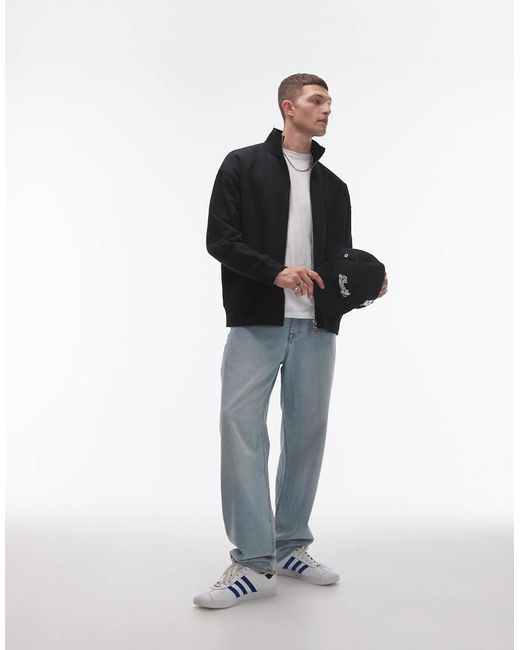 Sudadera Negra Con Cuello Alzado Y Cremallera De Tejido Grueso Premium De Topman de hombre de color Black