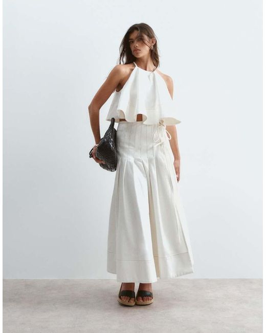 ARRANGE White Pleated Wrap Twill Midi Skirt