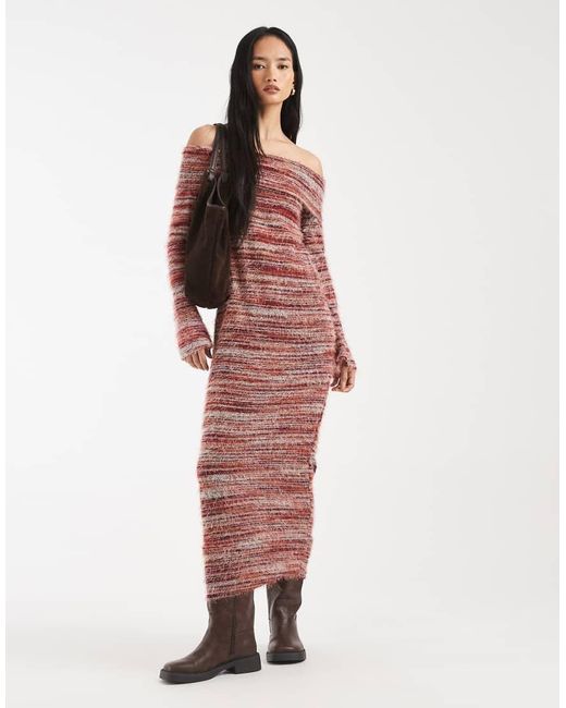 Kiwi & Co Purple Bibi Textured Knit Bardot Maxi Dress