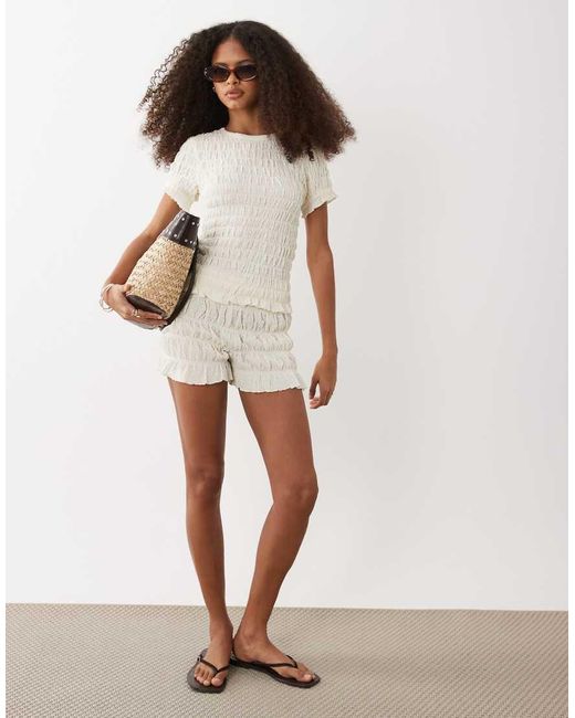 Brave Soul White Ruched Short Sleeve T-shirt With Ruffle Detail