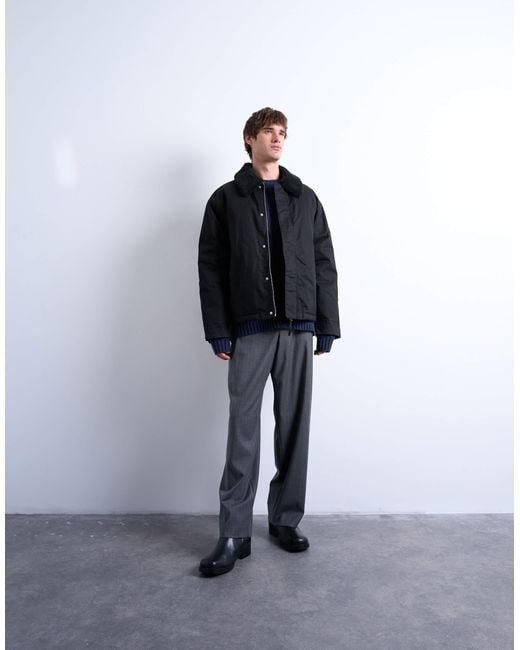 Topman Blue Padded Coach Jacket With Borg Collar for men