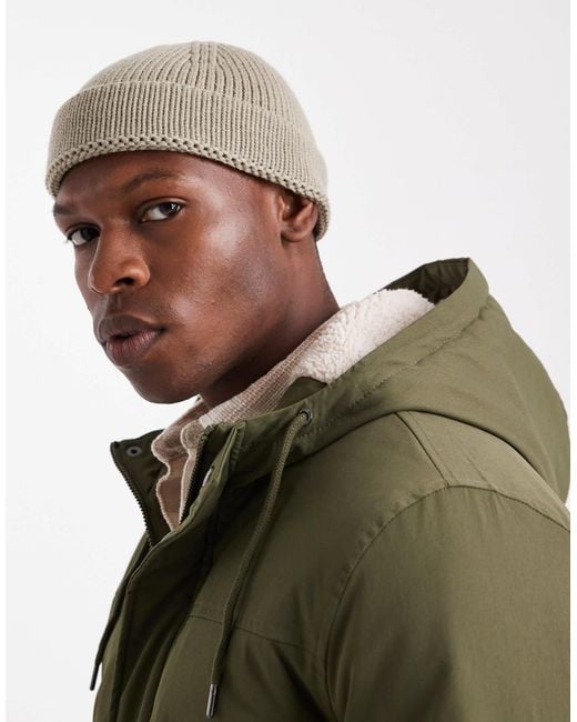 ASOS – gerippte strickmütze in Natural für Herren