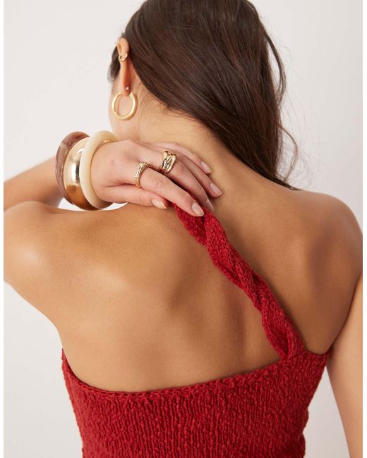Top asymétrique d'ensemble en maille effet flammé et détail torsadé ASOS en coloris Red