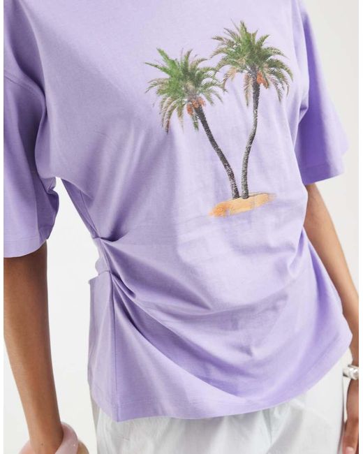 ASOS Purple Cinched Waist T-shirt With Palm Graphic