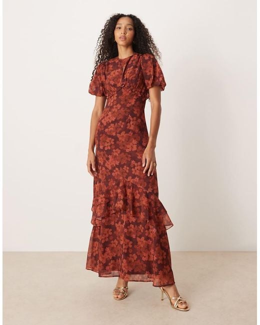 ANAYA Red Floral Short Sleeve Maxi Dress