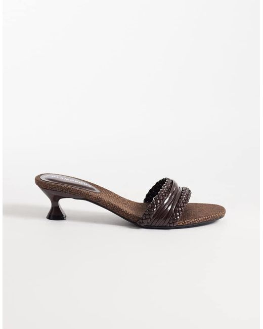 Glamorous Natural Kitten Heeled Woven Sandals