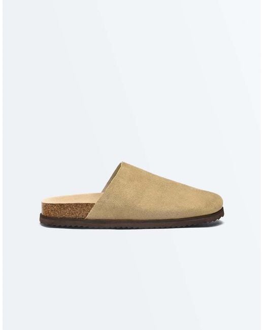 Oysho White Split Leather Mules