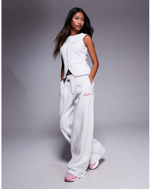 Kaiia Gray Embroidered Wide Leg Pintuck Trackies