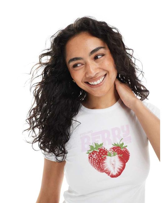 Camiseta Blanca Con Diseño Encogido Y Estampado De Bayas Gigi De -Blanco JJXX de color Black