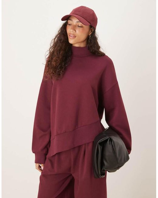 Sudadera Con Cuello Alzado Y Bajo Asimétrico De Tejido Entrelazado De -Morado ASOS de color Red