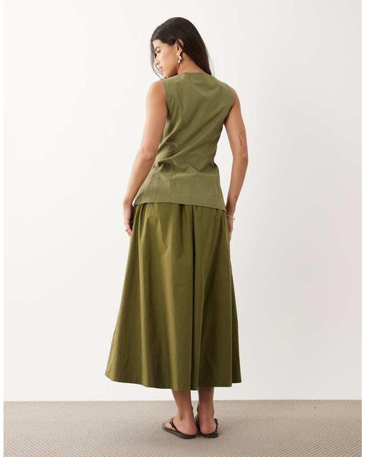 ASOS Green Linen Look Waistcoat Maxi Dress With Poplin Skirt
