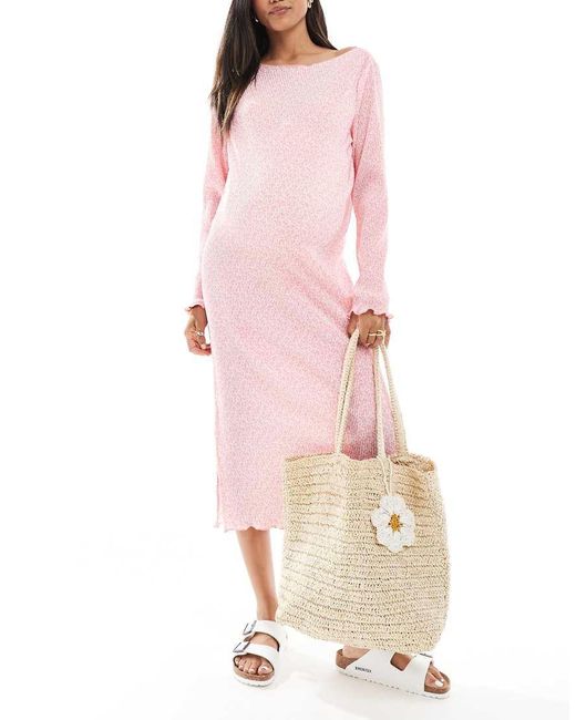 Mama.licious Pink Mamalicious Maternity Plisse Midi Dress