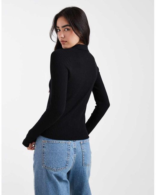 ONLY Black Ribbed Long Sleeve Polo