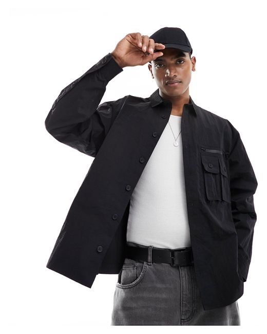 ASOS Black Boxy Oversized Shirt With Utility Pockets for men