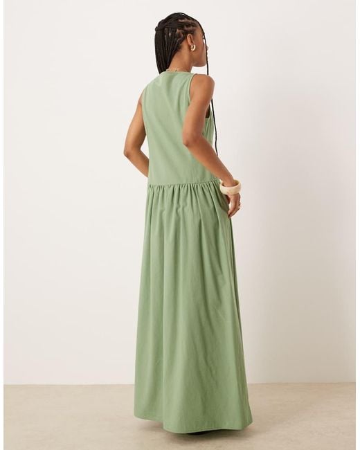 ASOS Green Slash Neck Button Down Dropped Waist Maxi Dress