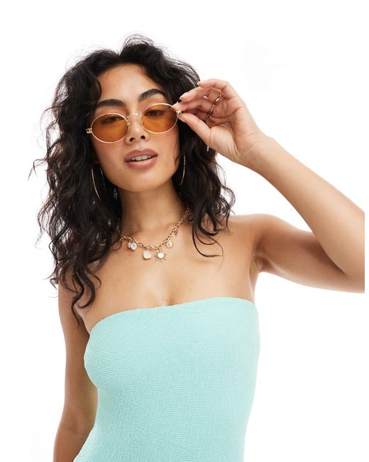 ASOS Blue – charlene – strukturierter, trägerloser badeanzug