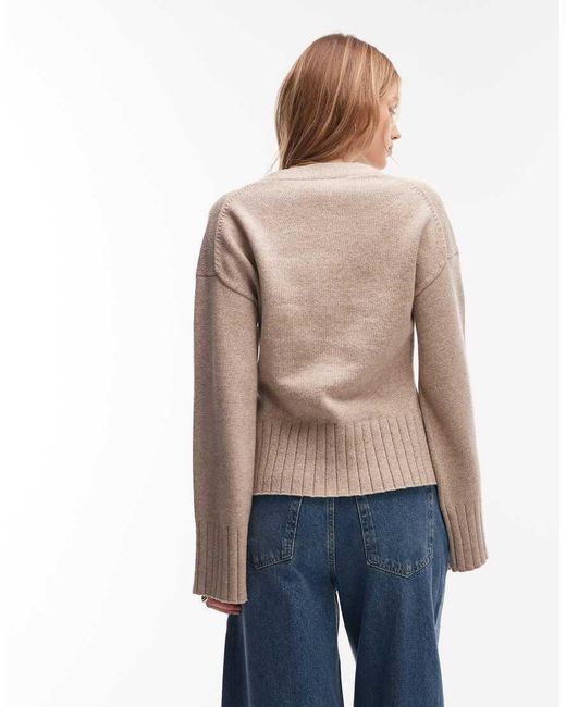 & Other Stories Natural Wool Blend Cardigan With Cinched Waist And Volume Sleeves