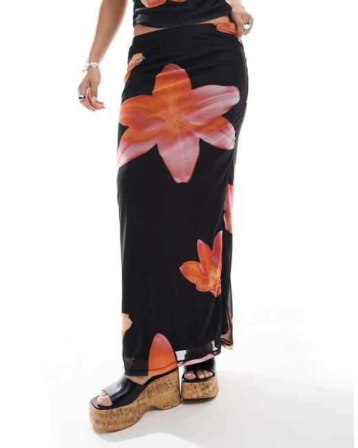 JJXX White Mesh Maxi Skirt Co Cord With Flower Print
