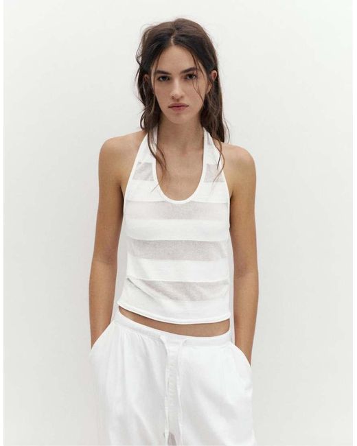 Pull&Bear White Sheer Halter Top