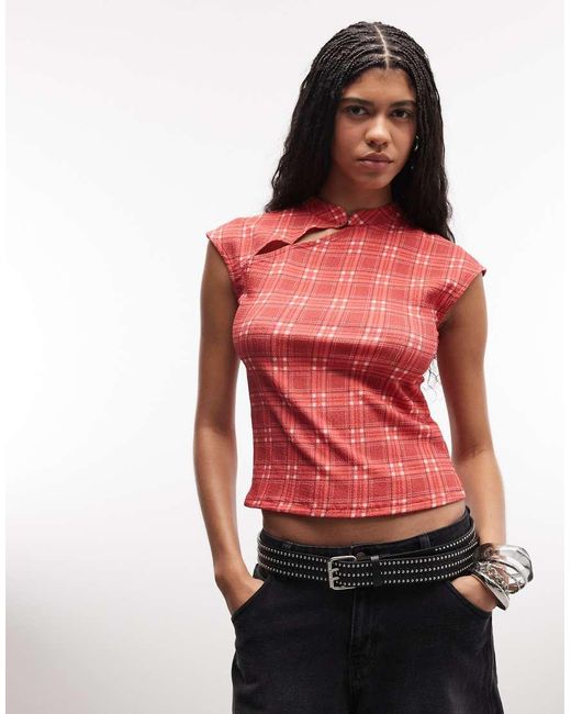 Reclaimed Vintage Red Mandarin Collar Top With Asymmetric Detail