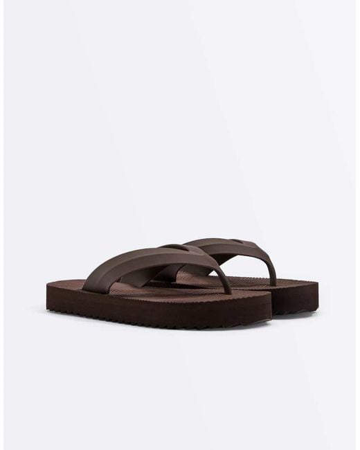 Oysho Brown Textured Platform Beach Sandals