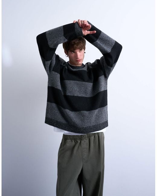 Topman Black Regular Fit Stripe Crew for men