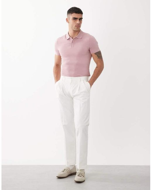 ASOS Essentials Muscle Fit Poloshirt in het Pink voor heren