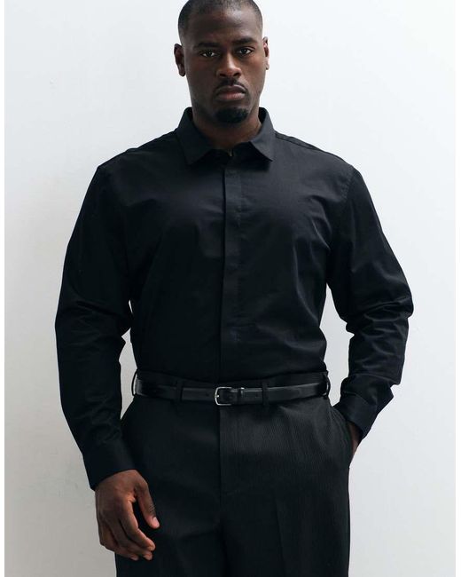 ASOS Blue Slim Stretch Sateen Shirt for men