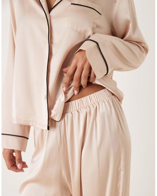 ASOS Natural Satin Shirt & Pants Pajama Set