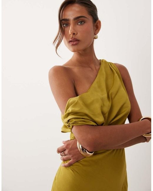 ASOS Green Fallen Shoulder Midaxi Dress With Asymmetric Godet Hem