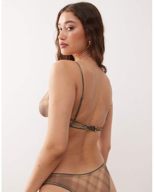 Monki Brown Mix And Match Soft Mesh Triangle Bra