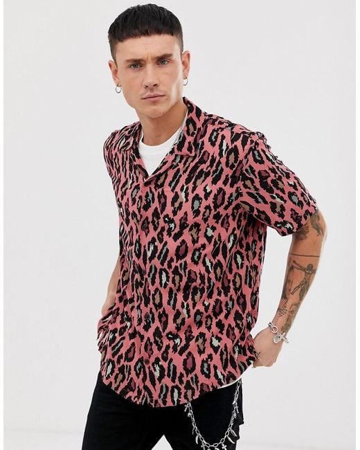 Camicia rosa leopardata con colletto a rever da Uomo di AllSaints in Rosa |  Lyst