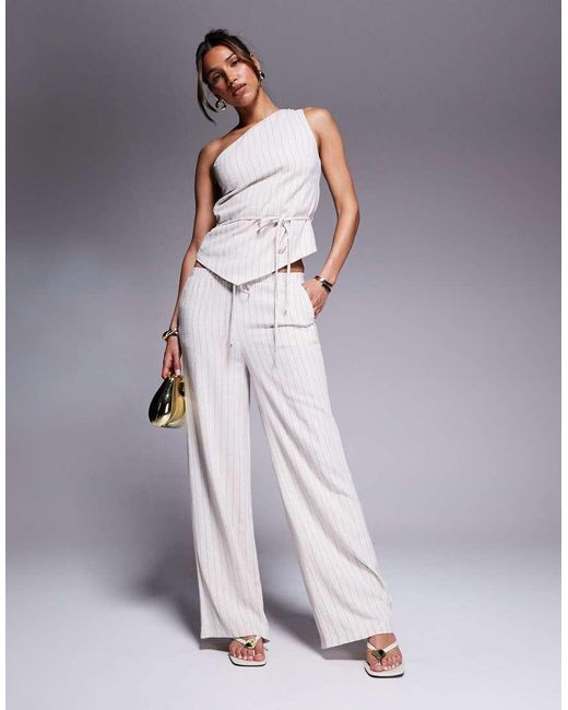 Kaiia Multicolor Exclusive Linen Look One Shoulder Tie Waist Scarf Hem Top Co-ord