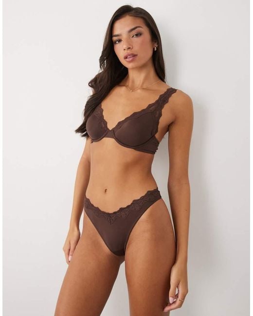 ASOS Brown Lilah Microfibre Built Up Underwire Bra With Lace Trim